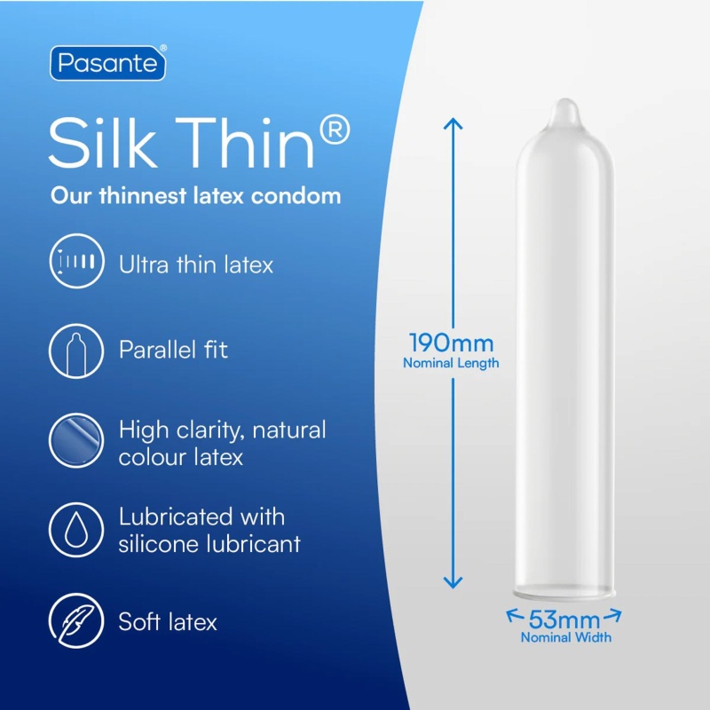 Prezerwatywy Pasante Silk Thin 0,04 mm – 12 sztuk, 19 cm długości, 5,3 cm szerokości, lateks naturalny - 3