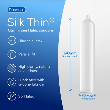 Prezerwatywy Pasante Silk Thin 0,04 mm – 12 sztuk, 19 cm długości, 5,3 cm szerokości, lateks naturalny - 3