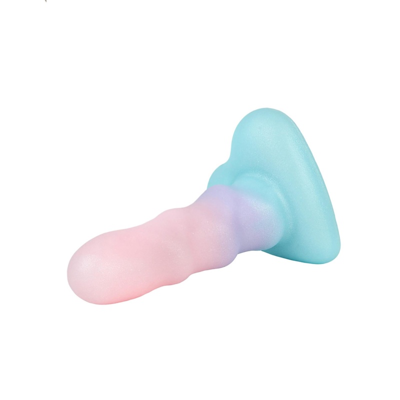 Dildo Unicorn Mini Light - kompaktowy silikonowy model ze spiralnym trzonem i przyssawką w kształcie serca - 6