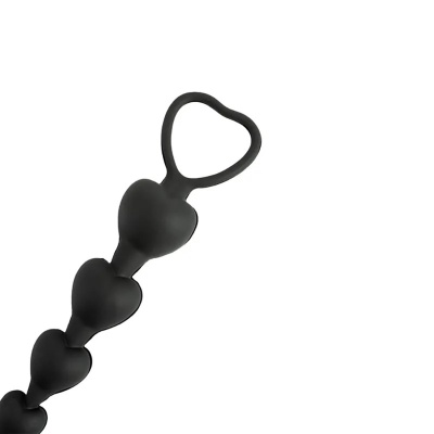 Anal Beads Black Heart – Silikonowe koraliki analne w kształcie serc, długość 18 cm - 1 2