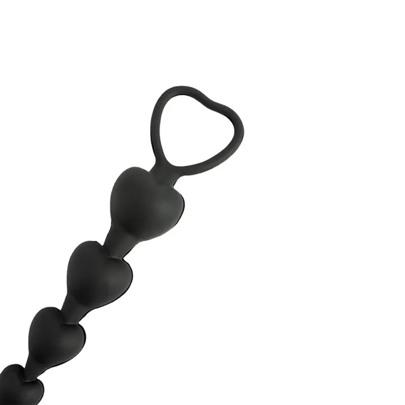 Anal Beads Black Heart – Silikonowe koraliki analne w kształcie serc, długość 18 cm - 2