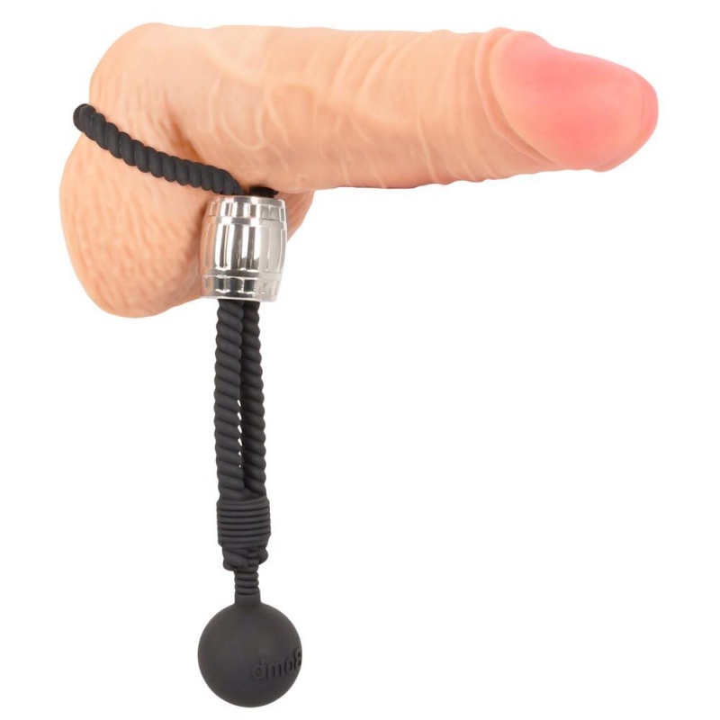 Pierścień erekcyjny Heavy Rope z kulą - regulowany silikonowy pasek typu lina z obciążnikiem 166 g, długość pętli 21,5 cm, średn - 8