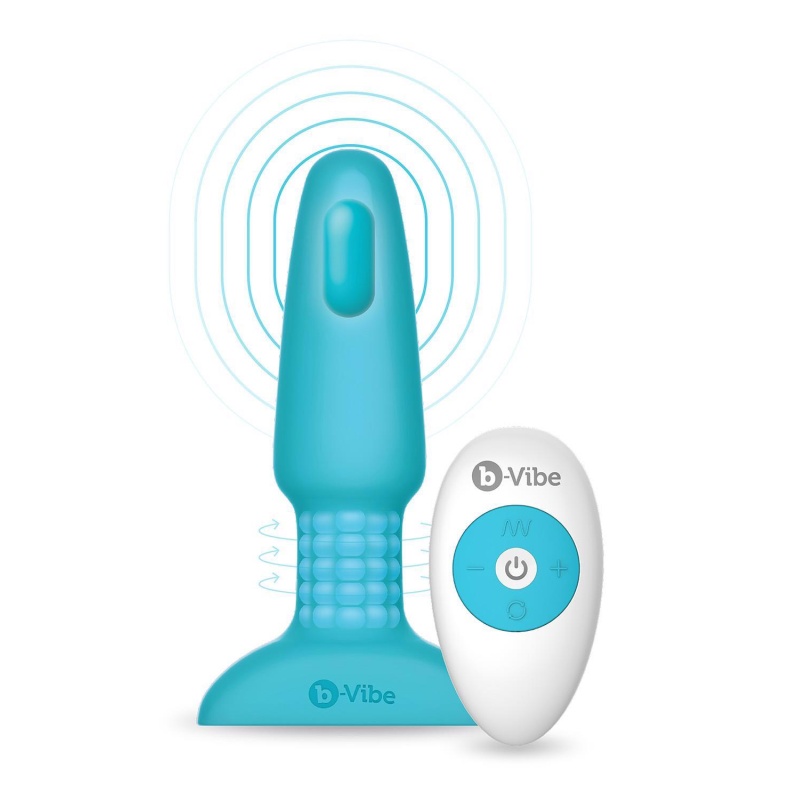 Korek analny Rimming Plug 2 Teal - obrotowe koraliki i wibrująca końcówka, 12,3 cm - 2