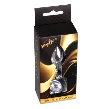 Biżuteria analna Silver Heart - stal nierdzewna z kryształem, szeroka podstawa, długość 7 cm i średnica 2,7 cm - 8
