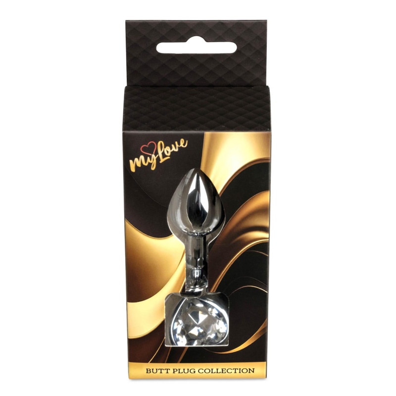 Biżuteria analna Silver Heart - stal nierdzewna z kryształem, szeroka podstawa, długość 7 cm i średnica 2,7 cm - 9