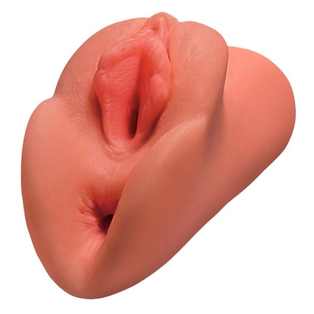 Masturbator PDX Plus PP Double Stroker Tan – podwójny tunel waginalno-analny, 14,2 cm - 2