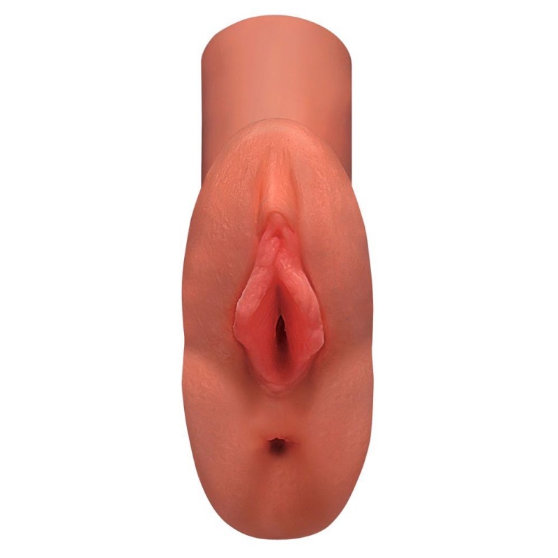 Masturbator PDX Plus PP Double Stroker Tan – podwójny tunel waginalno-analny, 14,2 cm - 3