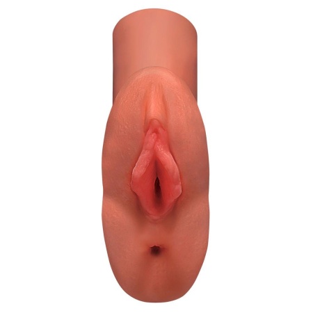 Masturbator PDX Plus PP Double Stroker Tan – podwójny tunel waginalno-analny, 14,2 cm - 3