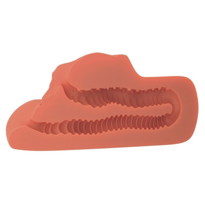 Masturbator PDX Plus PP Double Stroker Tan – podwójny tunel waginalno-analny, 14,2 cm - 5