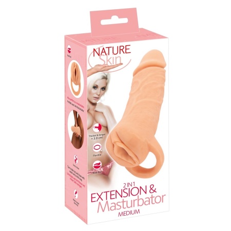 Nature Skin Extender Medium - rękaw powiększający 2w1 z masturbatorem, TPE, 18,5 cm - 1