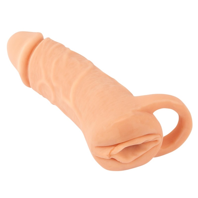 Nature Skin Extender Medium - rękaw powiększający 2w1 z masturbatorem, TPE, 18,5 cm - 2