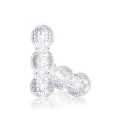 Masturbator Master Stroker Clear - przezroczysty elastomer TPE, 3 komory o zróżnicowanej teksturze, otwarty koniec, 15,2 cm - 2