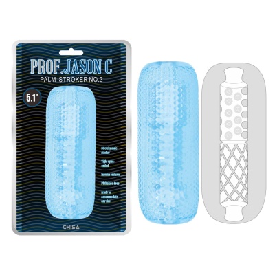 Palm Stroker No.3-Blue - manualny masturbator męski z elastycznego TPE z wypustkami, 12,5 × 5,3 cm - 1