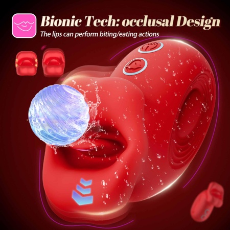 Sexy Oral Stimulator Kiss Fun - Bump Orgasm - wibrator w kształcie ust z ruchomym językiem, 10 trybów muskania i 10 trybów wibra - 12