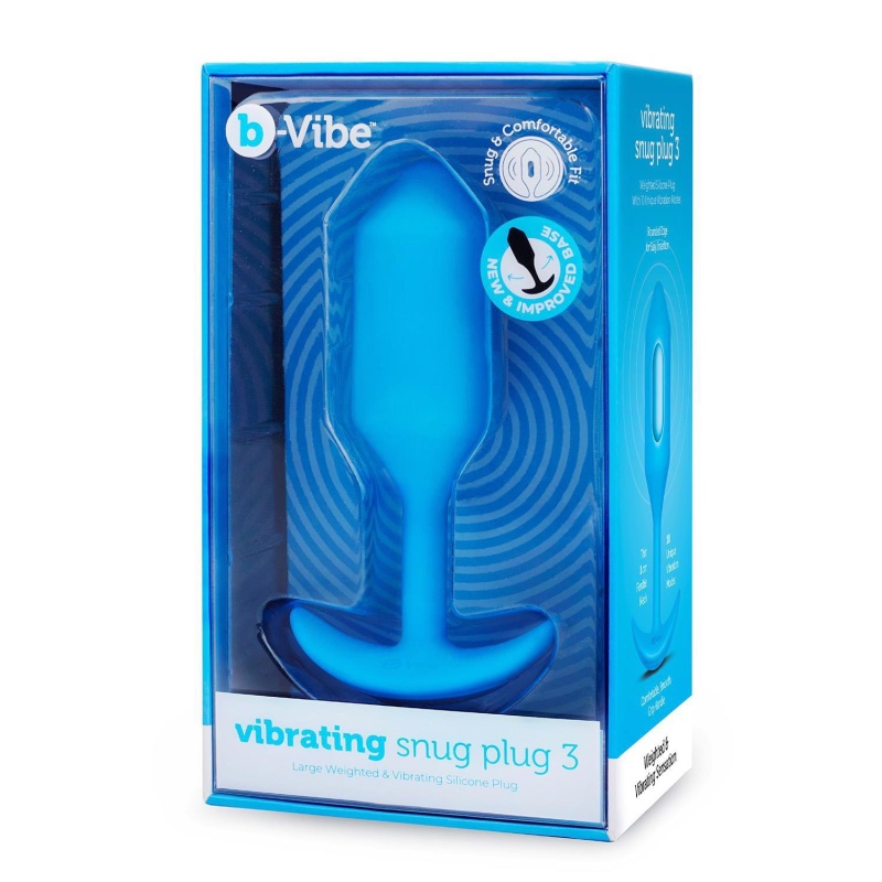 Korek analny wibrujący b-Vibe Snug Plug 3 Blue - obciążony, 4 poziomy i 6 wzorców wibracji, długość 13,8 cm - 1