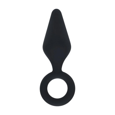 Silicone Anal Plug with Loop - S - Black - 1