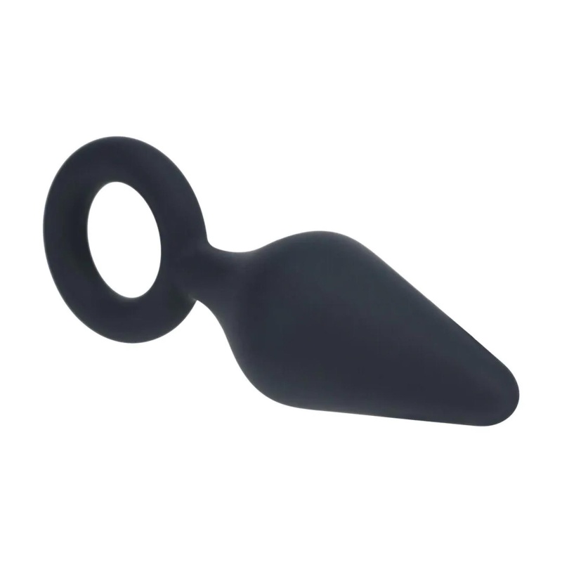 Silicone Anal Plug with Loop - S - Black - 4