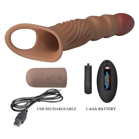 Wibrująca nakładka na penisa Vibrating Penis Sleeve Extender z pierścieniem na jądra - 27 cm - 10