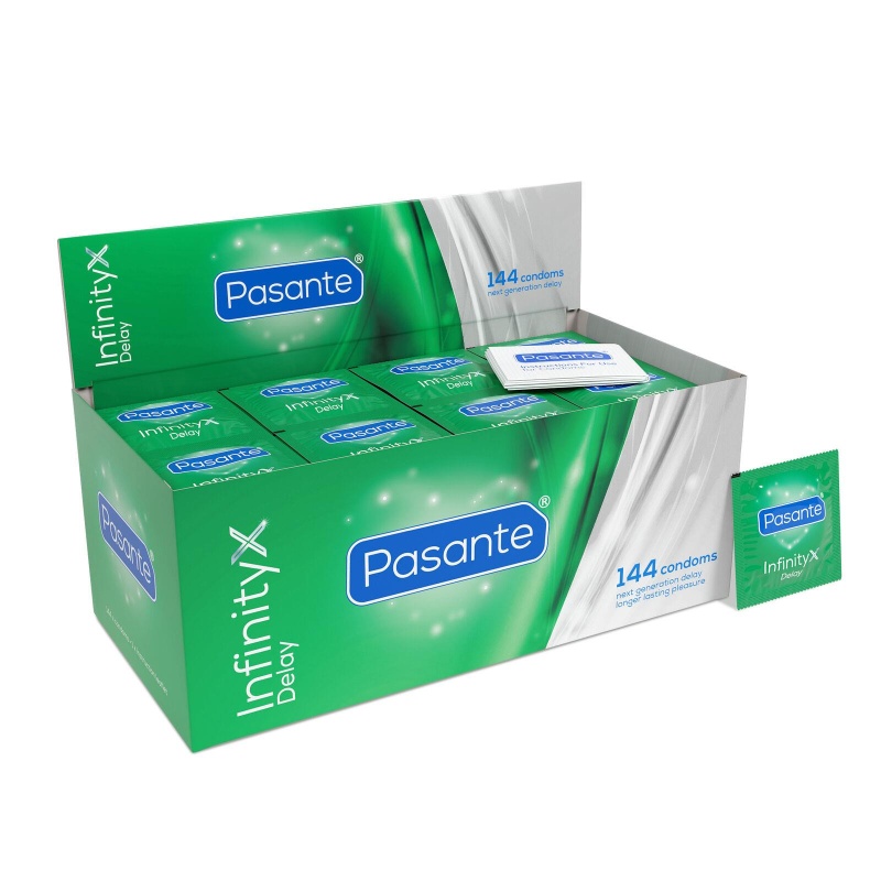 Prezerwatywy opóźniające Infinity X Delay z benzokainą - 144 sztuki, 53 mm - 1