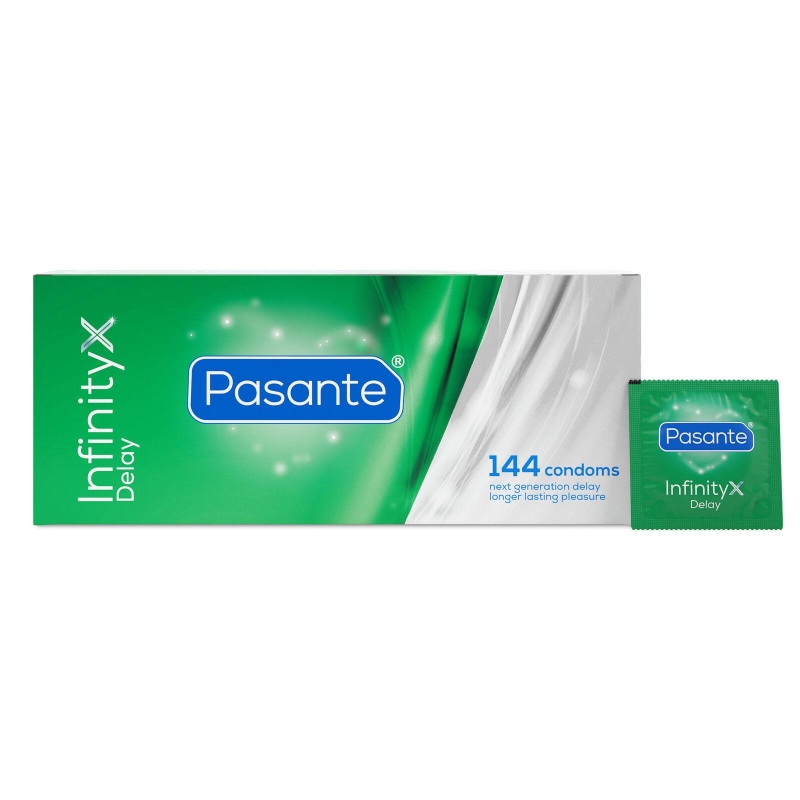 Prezerwatywy opóźniające Infinity X Delay z benzokainą - 144 sztuki, 53 mm - 2