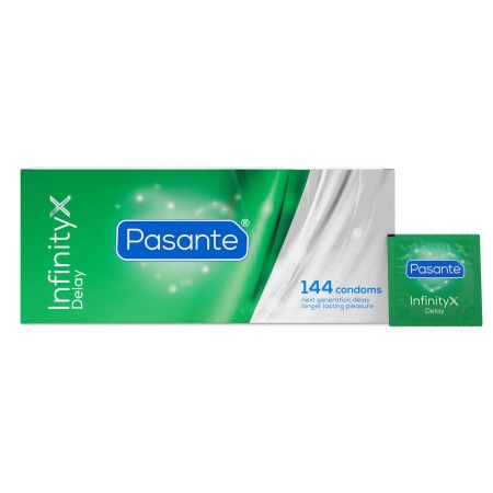 Prezerwatywy opóźniające Infinity X Delay z benzokainą - 144 sztuki, 53 mm - 2