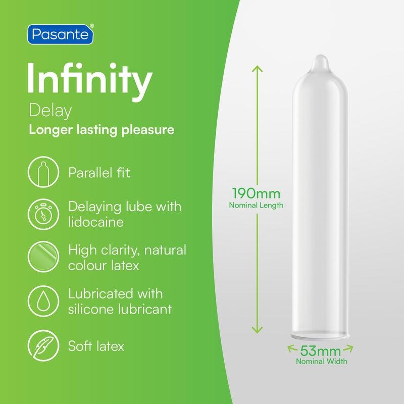 Prezerwatywy opóźniające Infinity X Delay z benzokainą - 144 sztuki, 53 mm - 5