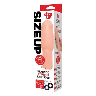 SIZE UP 4 INCH EXTRA REALISTIC PENIS EXTENDER -FLESH - 1