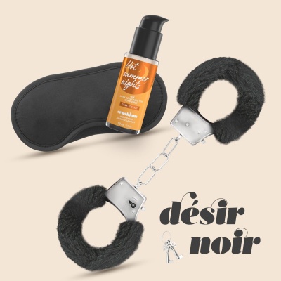 Zestaw Désir Noir z pluszowymi kajdankami, opaską satynową i lubrykantem rozgrzewającym 50 ml - 1