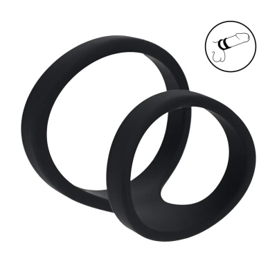2 Loop Silicone Cockring - Black - 1 2
