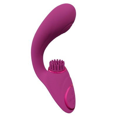 Gen - Rechargeable Triple Action G-Spot Vibrator with Pulse Wave  and Vibrating Bristles - Pink - 1