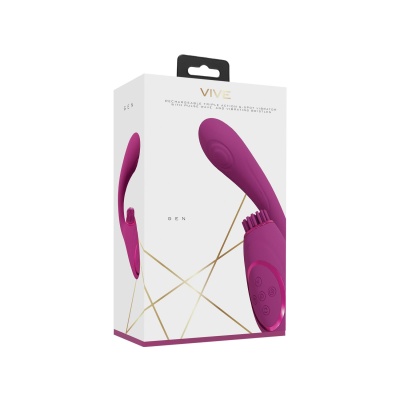 Gen - Rechargeable Triple Action G-Spot Vibrator with Pulse Wave  and Vibrating Bristles - Pink - 1 2