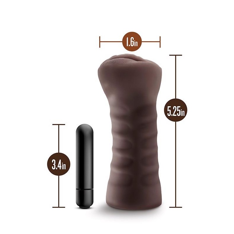 Masturbator Alexis Czekoladowy z wibrującym bulletem i otwartym kanałem, 13,3 cm - 4