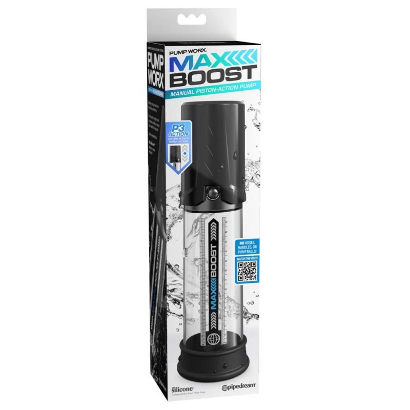Pompka próżniowa do penisa Max Boost Black – manualny mechanizm tłokowy, głębokość wkładania 19,1 cm - 1