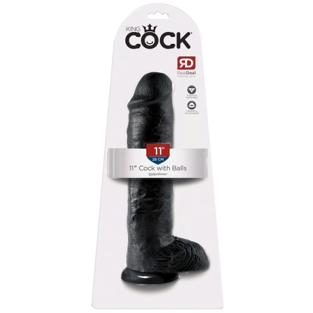 Dildo King Cock 11" z Jądrami Ciemne – Realistyczne PVC z Przyssawką i Żyłkowaniem, 28 cm - 1