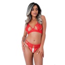 3PC Bra Panty and Blindfold Red - 4