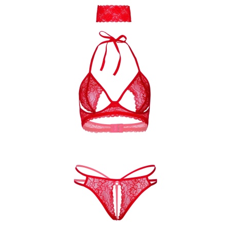3PC Bra Panty and Blindfold Red - 7