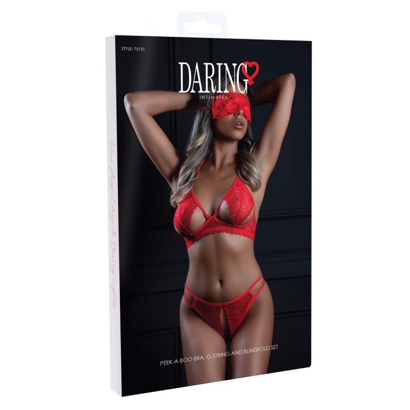 3PC Bra Panty and Blindfold Red - 8