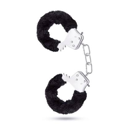 Kajdanki erotyczne Cuffs Black - regulacja 13,9-20 cm, pluszowe pokrycie, zamek z awaryjnym zwolnieniem - 1 2