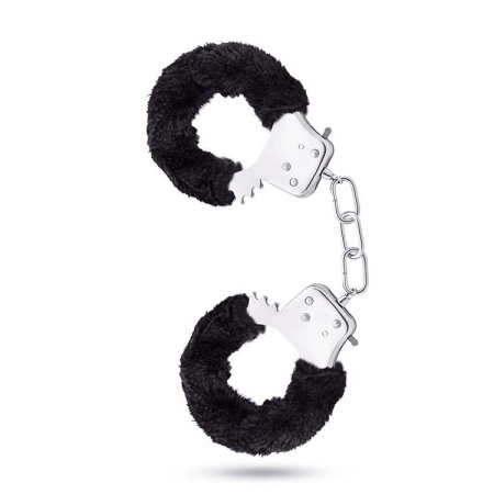 Kajdanki erotyczne Cuffs Black - regulacja 13,9-20 cm, pluszowe pokrycie, zamek z awaryjnym zwolnieniem - 2
