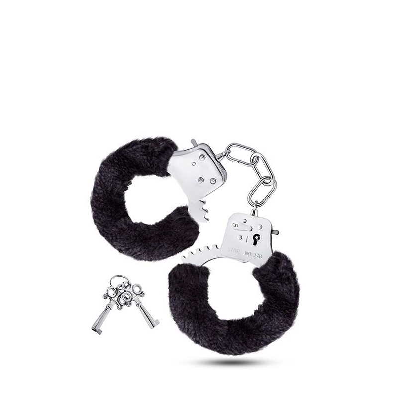 Kajdanki erotyczne Cuffs Black - regulacja 13,9-20 cm, pluszowe pokrycie, zamek z awaryjnym zwolnieniem - 3