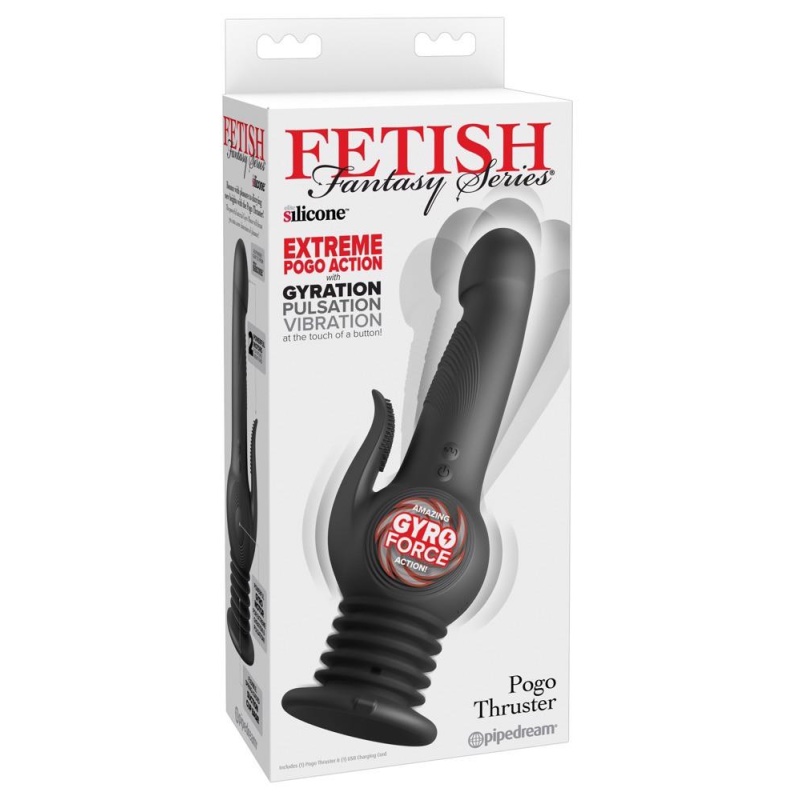Pogo Thruster Black – wibrator rabbit z silnikiem żyroskopowym, 3 prędkościami ruchu i elastyczną przyssawką, 23,5 cm - 1