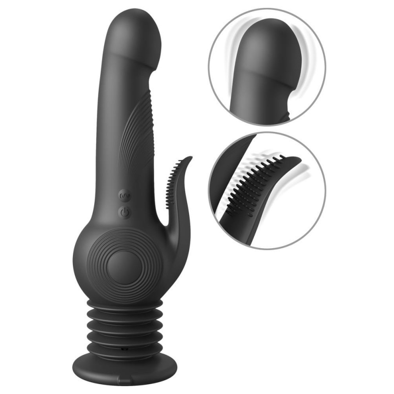 Pogo Thruster Black – wibrator rabbit z silnikiem żyroskopowym, 3 prędkościami ruchu i elastyczną przyssawką, 23,5 cm - 2