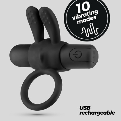 Wibrujący pierścień erekcyjny Wonka z ładowanym bulletem 7,8 cm, silikon, czarny - 1 2