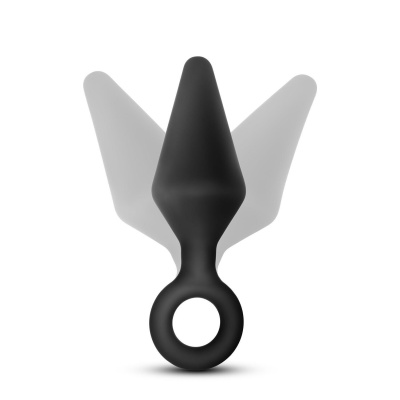 Zatyczka analna Silicone Loop Plug Medium Black - stożkowa, elastyczna, z pętlą, 11,4 cm - 1 2