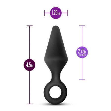 Zatyczka analna Silicone Loop Plug Medium Black - stożkowa, elastyczna, z pętlą, 11,4 cm - 4
