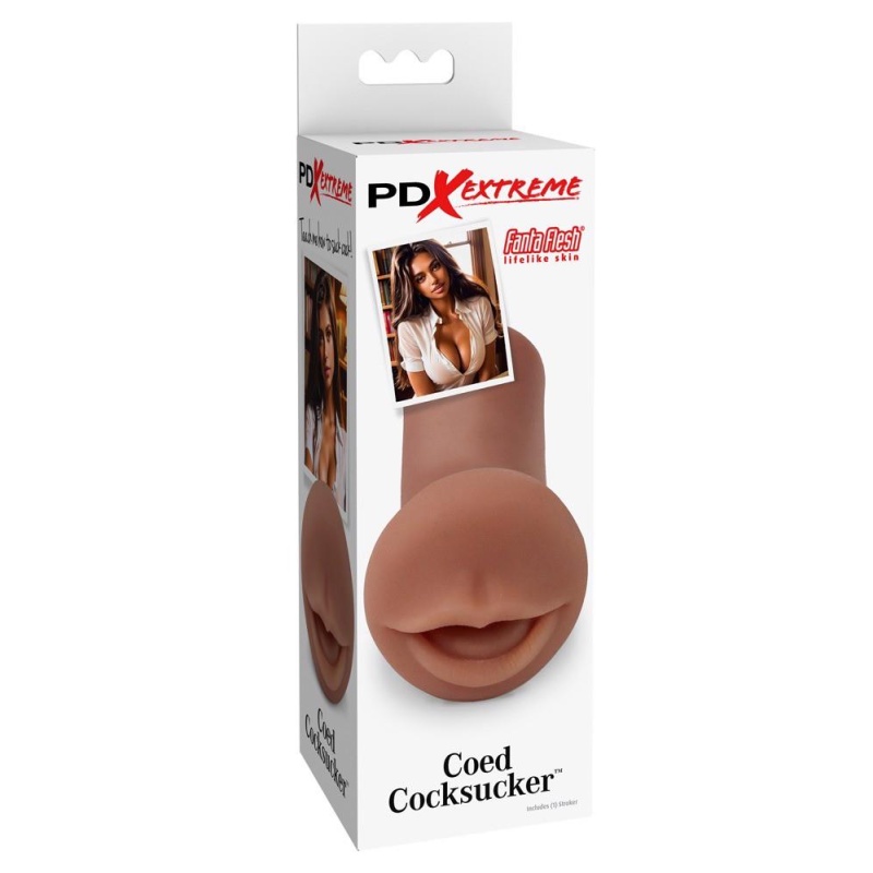 Masturbator ustny Coed Cocksucker Brown – realistyczne usta z TPR Fanta Flesh, długość 12,7 cm, głębokość wkłucia 9,8 cm - 1