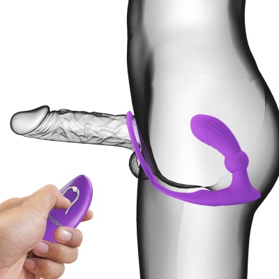 Pierścień na penisa i jądra Warren Purple z wibrującym korkiem analnym - silikon IPX4, 10 x 5 x 4 cm - 1 2