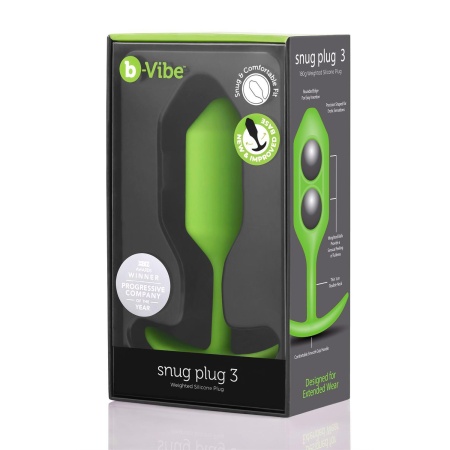 Korek analny obciążony Snug Plug 3 Lime - silikon medyczny, średnica 3,6 cm - 1