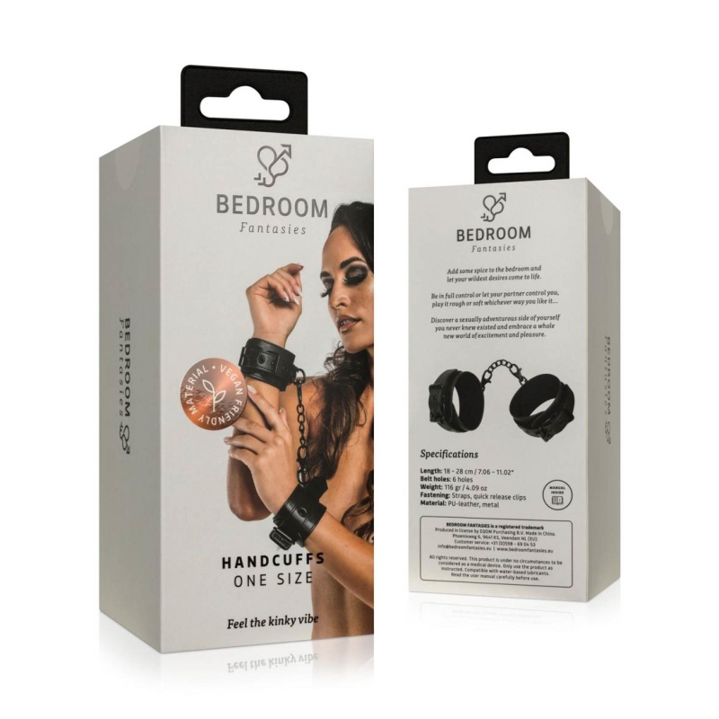 Bedroom Fantasies - Faux Leather Handcuffs Black - 1