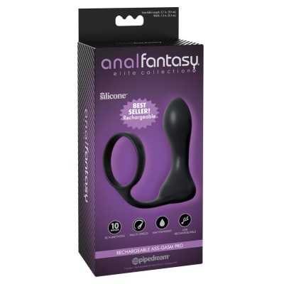 Pierścień penisa z wibrującą wtyczką analną Ass-Gasm Pro Rechargeable – 10 trybów, wkładka 9,4 cm, pierścień 4,3 cm - 1